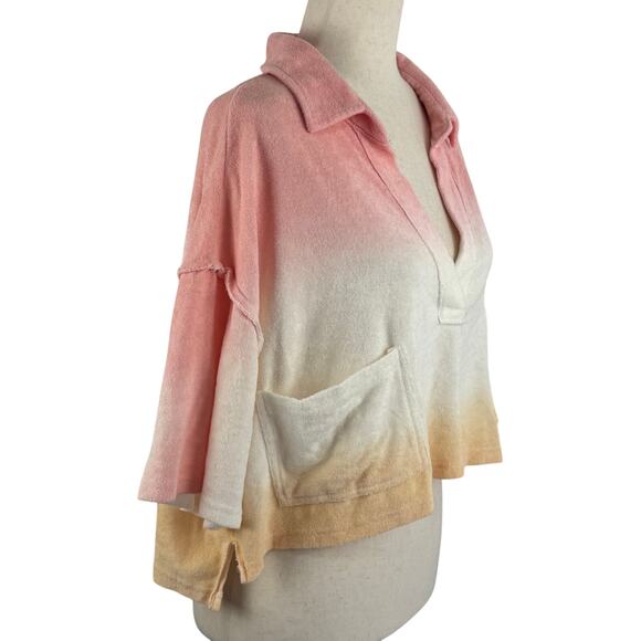 VINTAGE HAVANA CROPPED V-NECK COLLARED TEE IN TIE DYE NWT WOMEN'S SIZE MEDIUM - Picture 4 of 7